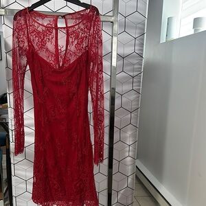 Mango Red Lace Mini Dress